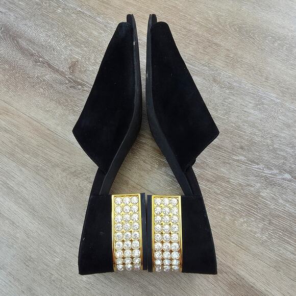 Jeffrey Campbell Teseida Black Suede Leather Block Heel Mule sz 9 Rhinestone Gem - Picture 8 of 9
